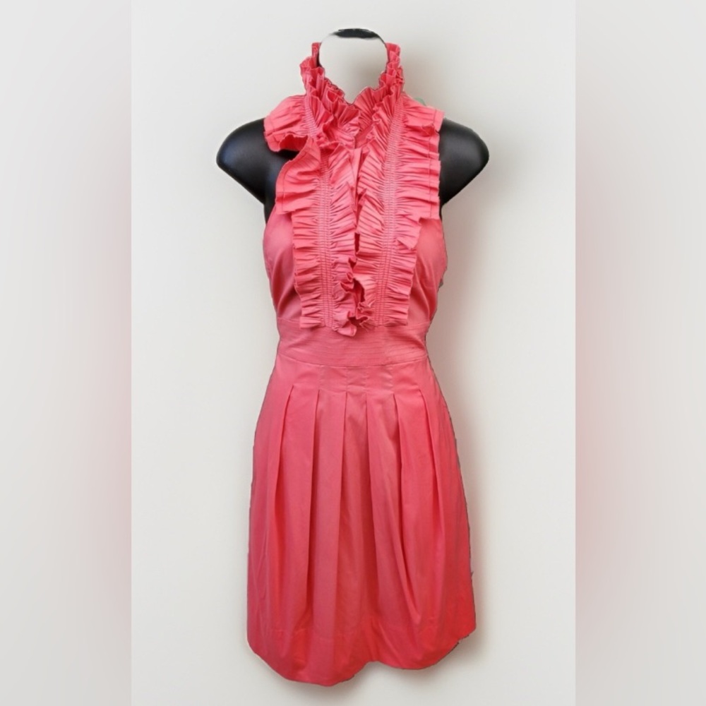 BCBGMAXAZRIA  Pink Cotton Halter Neck Sleeveless Pockets Knee Dress Size 10